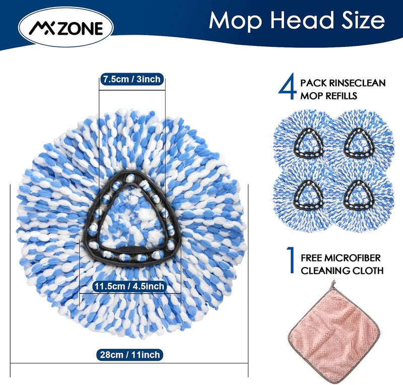 MXZONE Spin Mop Head Replacement - 4 Pack Microfiber, Blue for O-Ceda Spinning Mop, EasyWring RinseClean, 2 Tank System Bucket - Image 3
